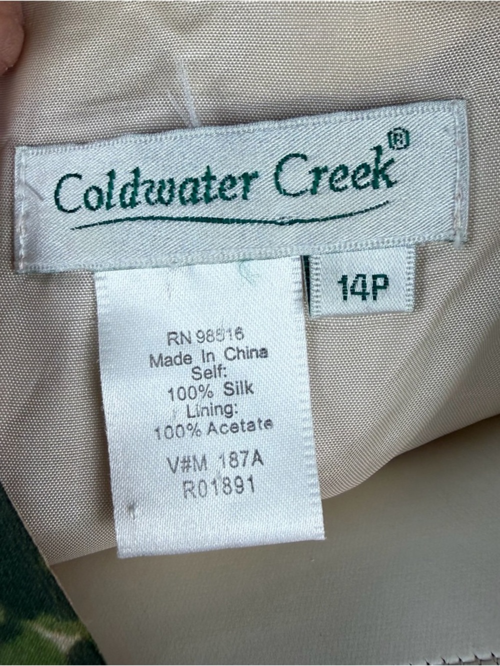 Coldwater Creek Silk 14P Floral Cream Midi Dress with Tie Waist Flaw - Picture 10 of 13